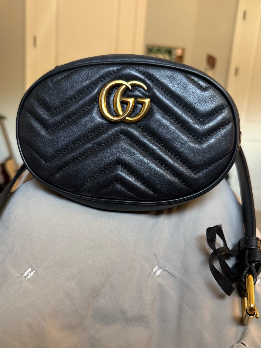 Gucci GG Marmont Black Quilted Leather Belt Bag